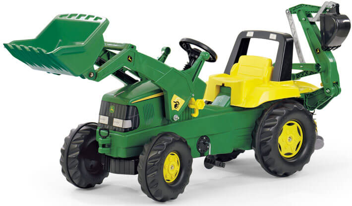 John Deere Trac pedálos traktor homlokrakodóval és kotrógéppel, Rolly Toys